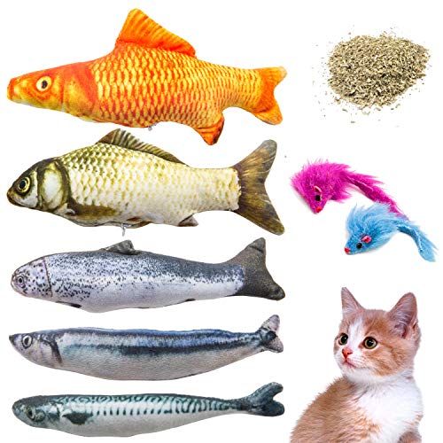 Product Cover Youngever 7 Cat Toys Assortment with 5 Refillable Catnip Fish Cat Toys and 2 Catnip Fur Mouse Cat Toys, Extra Catnip for Refill, for Cat, Puppy, Kitty, Kitten, Ferret, Rabbit