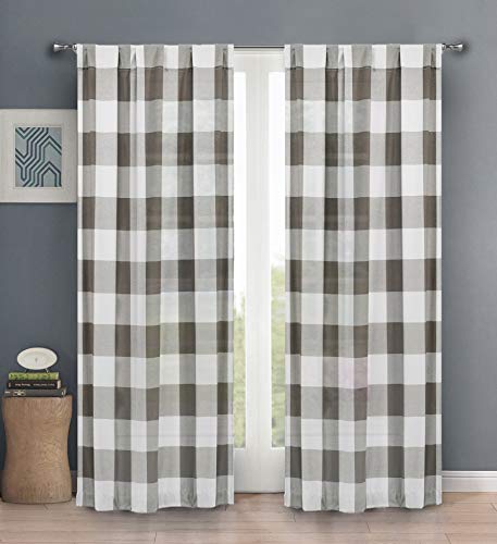 Product Cover Blackout 365 Aaron Country Plaid Gingham Checkered Grey Darkening Grommet Top Window Curtains Pair Drapes for Bedroom, Living Room-Set of 2 Panels, 37