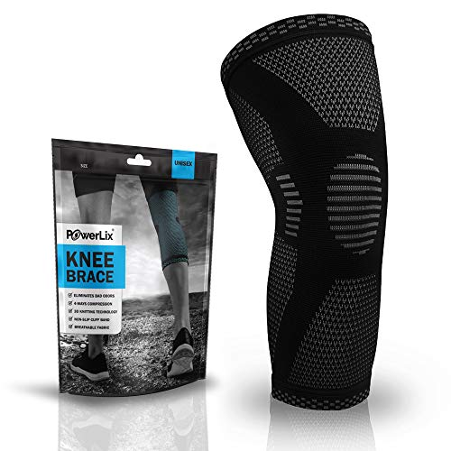 Product Cover POWERLIX Knee Compression Sleeve - Best Knee Brace for Men & Women - Knee Support for Running, Basketball, Weightlifting, Gym, Workout, Sports - Please Check Sizing Chart