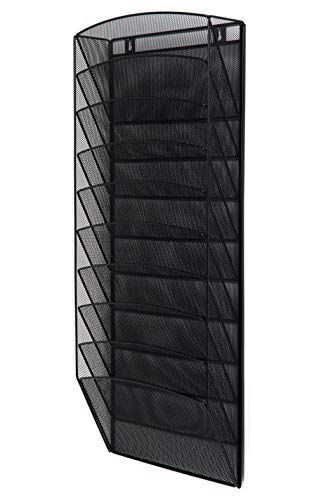 Product Cover Klickpick Office 10 Sections Hanging Files Wall Mounted Metal Mesh Document File Organizer Magazine Holder Rack Organizer Racks Multipurpose Use to Display Files, Magazine, Newspapers- Black