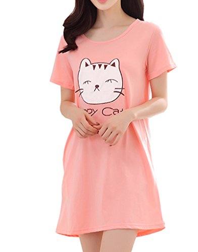 Product Cover Vopmocld Big Girls' Cute Happy Cat Sleepwear Short Sleeve Summer Soft Nightgown