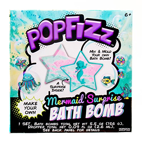 Product Cover Pop Fizz Make Your Own Fizzing Mermaid Surprise DIY Bath Bomb by Horizon Group Usa, Find Your Mystical Mermaid Toy Inside, Essential Oils & Fruity Scents Included, Blue, Pink & Glitter