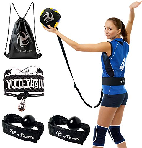 Product Cover Volleyball Star Training Equipment - 1 Ball Rebounder for Solo Practice Your Serve And Spike +2 Setting Trainer Straps For a Proper Hand Placement +1 Drawstring Backpack +1 Handmade Bracelet