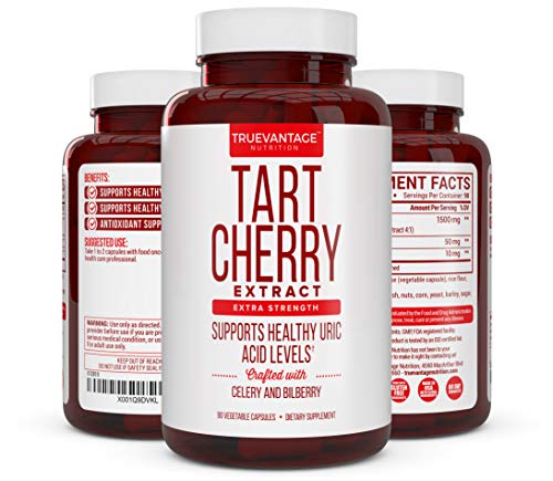 Product Cover Extra Strength Tart Cherry Extract 1500mg Plus Celery Seed and Bilberry Extract -Anti Inflammatory, Antioxidant Supplement, Uric Acid Support, Muscle Recovery and Joint Pain -90 Veggie Capsules