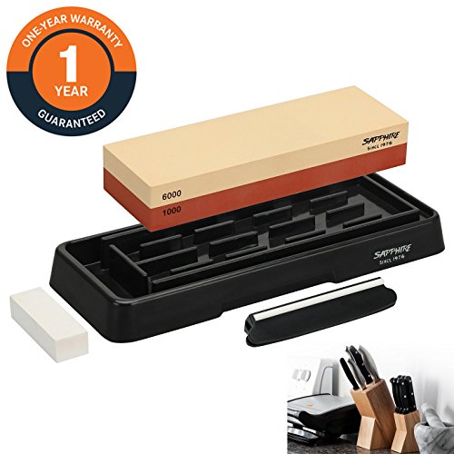 Product Cover MDBT Premium Knife Sharpening Stone Set 1000/6000 Grit Whetstone Kit with Non-Slip ABS Base | Flattening Stone | Angle Guide