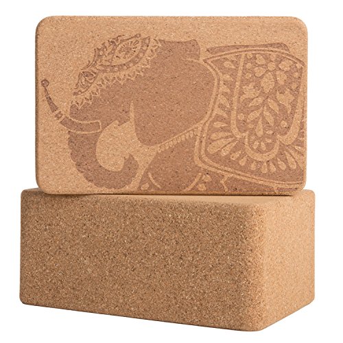 Product Cover Cork Wood Yoga Blocks with Premium Designs, 2 Pack