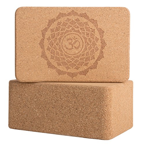 Product Cover Cork Wood Yoga Blocks with Premium Designs, 2 Pack