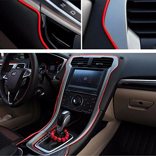 Product Cover PR Car Bike Interior Decoration Beeding Styling Strip Flexible Trim Decals Door Sticker Moulding Line(Colour-Metallic Red) -Compatible with TVS Sport Electric Start Mag