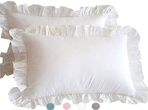 Product Cover Meaning4 Ruffles Pillow Cases Shams Covers White Queen Size 2 Pack Egyptian Cotton 20x30 inches Soft Thick