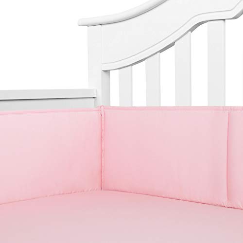 Product Cover TILLYOU Cotton Collection Baby Safe Crib Bumper Pads for Standard Cribs Machine Washable Padded Crib Liner Thick Padding for Nursery Bed Safe Crib Guards Protector de Cuna, 4 Piece, Lt Pink