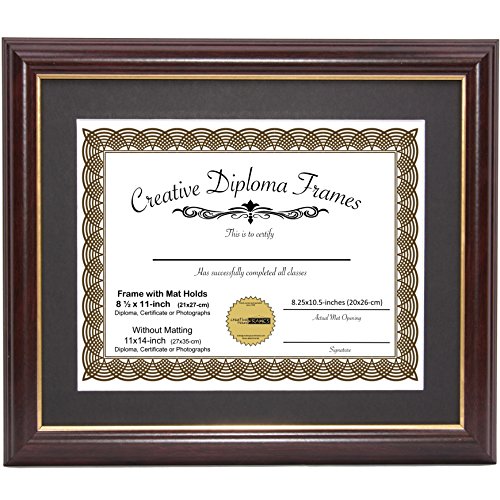 Product Cover CreativePF [11x14mh.gd] Mahogany Frame with Gold Rim, Black Matting Holds 8.5 by 11-inch Diploma with Easel and Installed Hangers