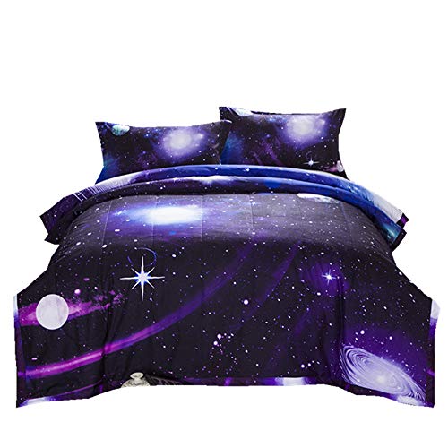 Product Cover NTBED Galaxy Comforter Sets Purple Full Size Reversible Quilt with 2 Matching Pillow Covers Sky Oil Printing Outer Space Bedding Set