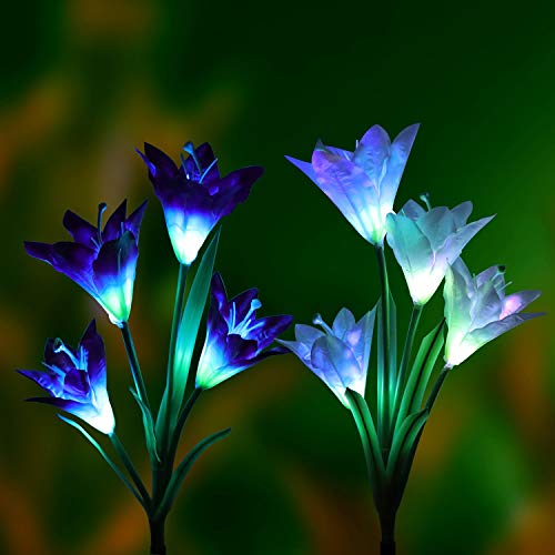 Product Cover Feeke Outdoor Solar Garden Lights LED Solar Garden Decorations Lights Outdoor Path Light, In-Ground Lights, Outdoor Yard Decor Flowers for Patio Backyard Gardening Gifts (2 Packs Purple and White)