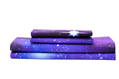 Product Cover Bedlifes Galaxy Sheets Outer Space 3D Sheet Set Galaxy Theme Bedding sets 4PCS Bed Sheet& Fitted Sheet with 2 Pillowcases Purple Full