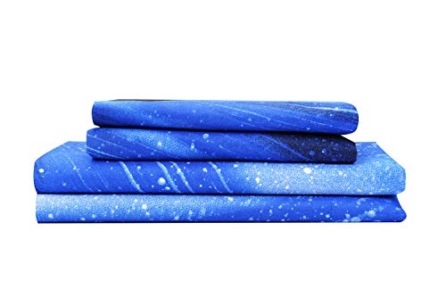 Product Cover Bedlifes Galaxy Sheets Outer Space 3D Sheet Set Galaxy Theme Bedding sets 3PCS Bed Sheet& Fitted Sheet with 1 Pillowcase Sky blue Twin