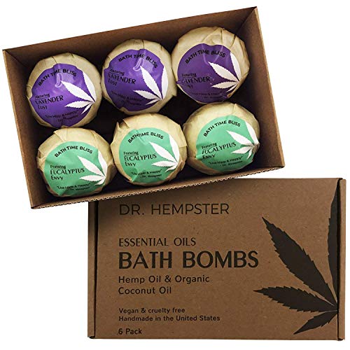 Product Cover Natural Organic Bath Bomb Gift-Set - Coconut, Hemp and Essential Oils with a Blend of Refreshing Eucalyptus and Soothing Lavender - Handmade in USA for Men and Women (6 Pack) 4 oz
