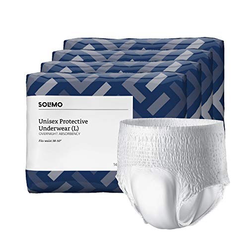 Product Cover Amazon Brand - Solimo Incontinence Underwear for Men and Women, Overnight Absorbency, Large, 56 Count (4 packs of 14)