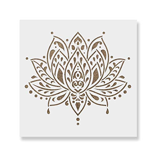 Product Cover Sacred Lotus Flower Stencil Template for Walls and Crafts - Reusable Stencils for Painting in Small & Large Sizes