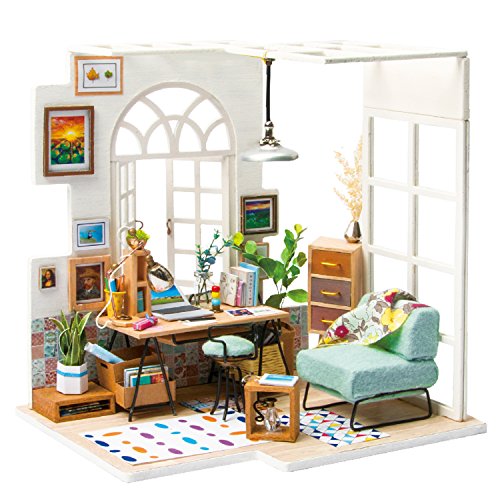 Product Cover ROBOTIME Miniature Dollhouse Kit Decorations with Lights and Furnitures DIY House Craft Kits Best Birthdays Gifts for Boys and Girls (SOHO TIME)