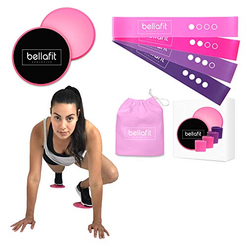 Product Cover Pink 80 Day Obsession Equipment | 4 Resistance Loops Exercise Bands and 2 Exercise Sliders Fitness Equipment | Booty Bands and Core Sliders Workout Home Gym Equipment For Women | Bonus Exercise Guide
