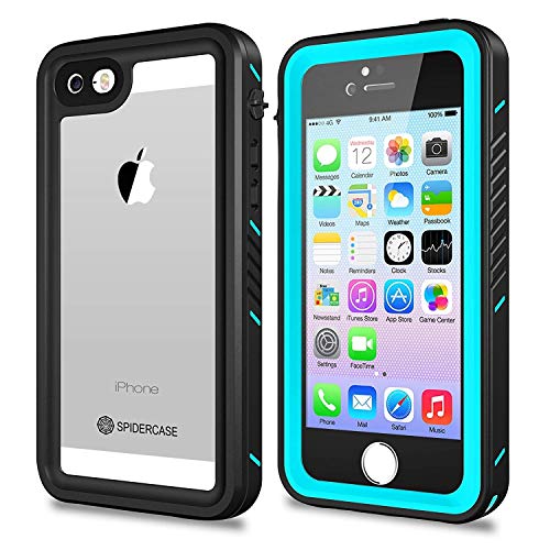 Product Cover SPIDERCASE iPhone 5/5S/SE Waterproof Case, Full Body Protective Cover Rugged Dustproof Snowproof IP68 Certified Waterproof Case Touch ID iPhone 5S 5 SE (Blue&Clear)
