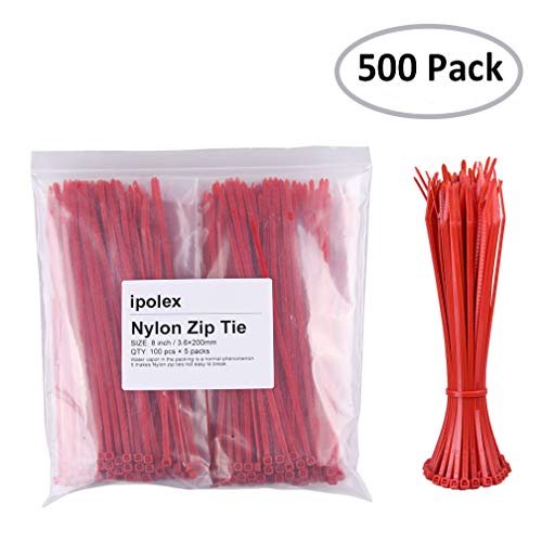 Product Cover Nylon Zip Ties (Pack of 500pcs) 8 Inch with Self Locking Cable Ties (Red)