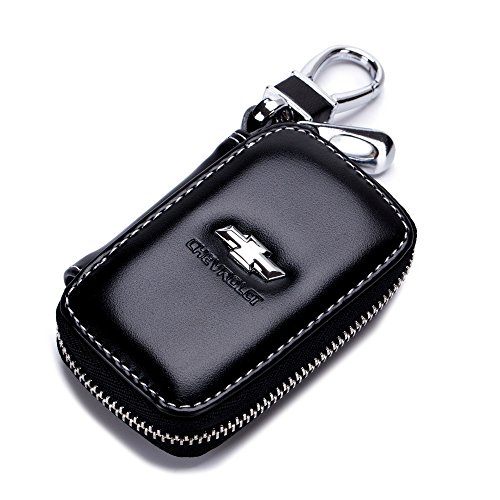 Product Cover QZS Chevrolet Black Leather Car Key Case Coin Holder Zipper Remote Wallet Key Chain Bag