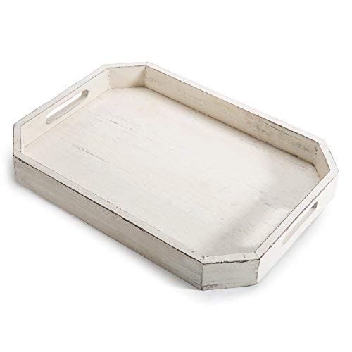 Product Cover MyGift Rustic Whitewashed Wood Serving Tray with Cut-out Handles and Angled Edges