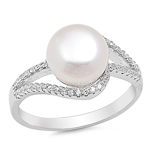 Product Cover Clear CZ Simulated Pearl Swirl Ring New .925 Sterling Silver Band Sizes 5-10