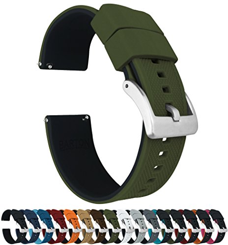 Product Cover 22mm Army Green/Black - Barton Elite Silicone Watch Bands - Quick Release - Choose Strap Color & Width