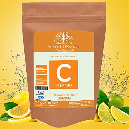 Product Cover Hollywood Secrets 100% Pure Organic Vitamin C Powder L Ascorbic Acid For Face Skin Whitening (100 Gm)