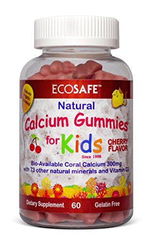 Product Cover Coral Calcium Vitamin D3 Kids Gummy, Natural Cherry Flavor, Non GMO, Gluten-Free, Dairy-Free, Soy-Free and Gelatin Free - 300 mg of Calcium, and 500 IU of Vitamin D3-60 Gummies (1 Pack)