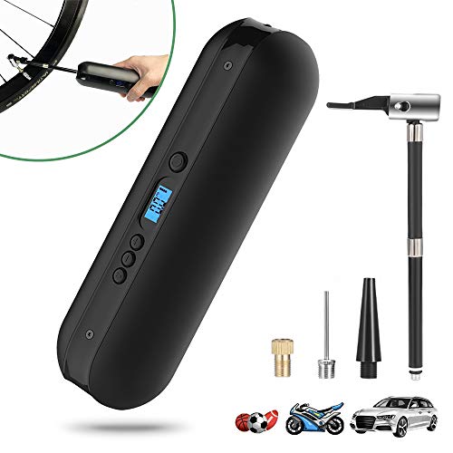 Product Cover Portable Air Compressor Mini Inflator Electric Pump for Car Bike Tires Shock Rechargeable Li-Ion Battery 150PSI Power Bank Ergonomic and Sleek Design Digital LCD, LED Emergency Light A2 (Black)