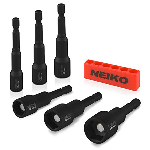 Product Cover Neiko 10191A Magnetic Nut Driver, 6 Piece Impact Bit Set | Metric Sizes (8-14 mm)
