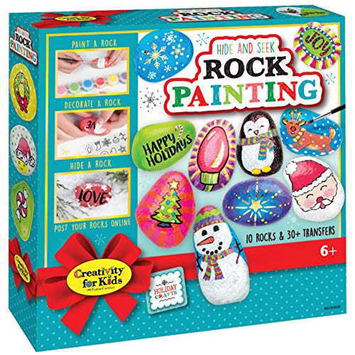 Product Cover Creativity for Kids Holiday Hide & Seek Rock Painting Kit, Paint & Hide 10 Rocks, Holiday Crafts For Kids