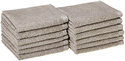 Product Cover AmazonBasics Quick-Dry Bathroom Washcloth, 100% Cotton, Set of 12, Platinum
