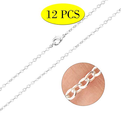Product Cover Wholesale 12 PCS Silver Plated Brass Flat Cable Chains Bulk for Jewelry Making 18-30 inches (18 Inch(2MM))