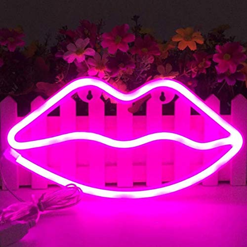 Product Cover Lips Shaped Neon Signs Led Romantic Art Decorative Neon Lights Wall Decor for Christmas Gift Studio Party Kids Room Living Room Wedding Party Decoration Pink