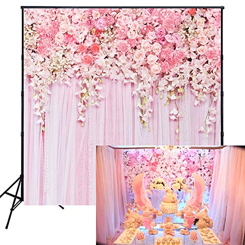 Product Cover Muzi Pink Flowers Wall Photography Backdrops Rose Floral Spring Photo Background Baby Shower Wedding Studio Photographers Dessert Table Decor Booth Art Fabric Props 5x5ft D-9354