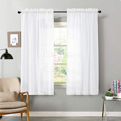 Product Cover Vangao Linen Textrued Sheer Curtains for Living Room 63 Inches Length Semi Sheer for Bedroom Light Filtering Voile Rod Pocket Drapes,1 Pair,White