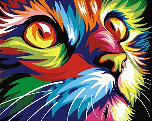Product Cover Paint by Numbers for Kids Beginner, Komking DIY Canvas Painting Paintworks Paint by Number Kits, Color Cat 16x20inch