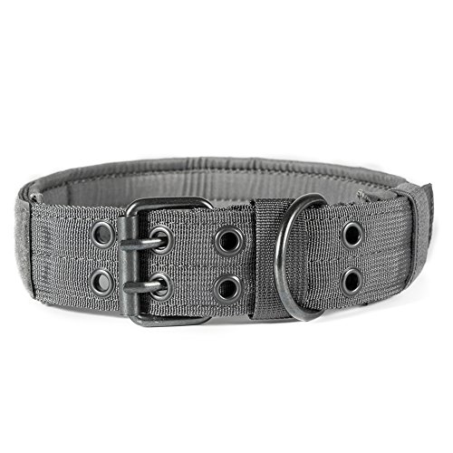 Product Cover OneTigris Military Adjustable Dog Collar with Metal D Ring & Buckle 2 Sizes (L, Grey)
