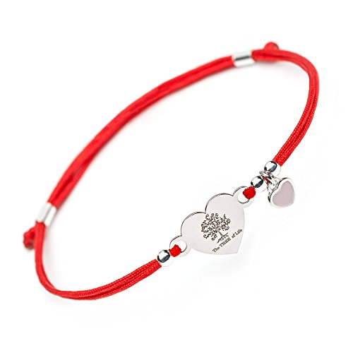 Product Cover Family Tree of Life Expandable Bracelet - Silver Heart Shape Jewelry Charm with Love Heart Pendant Red String Evil Eye Protection Bracelet Mom Daughter Women Wife Sister Mother Day Valentines Gift