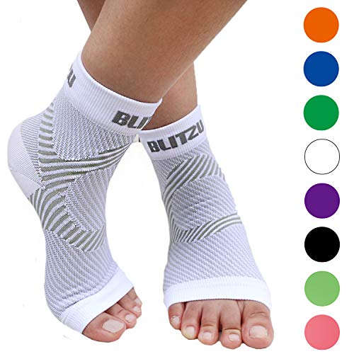 Product Cover BLITZU Plantar Fasciitis Socks with Arch Support, Foot Care Compression Sleeve, Eases Swelling & Heel Spurs, Ankle Brace Support, Relieve Pain Fast White L-XL