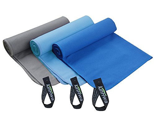 Product Cover KinHwa Microfiber Workout Towel for Men Women Fast Drying Sweat Towel for Gym Lightweight Sport Fitness Exercise Towels 3 Pack Green 16Inch x 31Inch