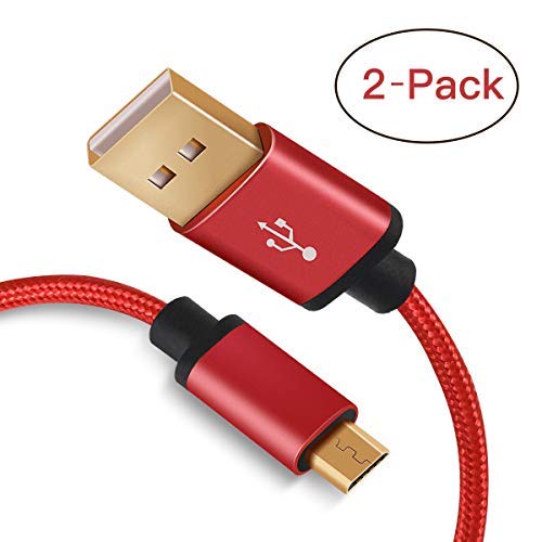 Product Cover [2-Pack] Benicabe 6ft / 1.8m Nylon Braided Tangle-Free Micro USB Cable with Gold-Plated Connectors and Velcro Straps for Android, Samsung, HTC, Nokia, Sony and More (Red)