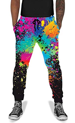 Product Cover UNIFACO Men Women 3D Printed Splatter Baggy Jogger Pants Cool Active Sports Sweatpants Black M