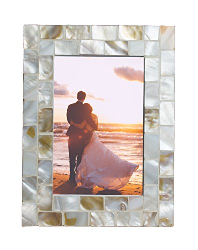 Product Cover GIFTME 5 Photo Frame 4x6 Mother of Pearl White Photo Frame 4 by 6 Wedding Beach Picture Frame Tabletop or Wall Hanging Display(4x6, White)