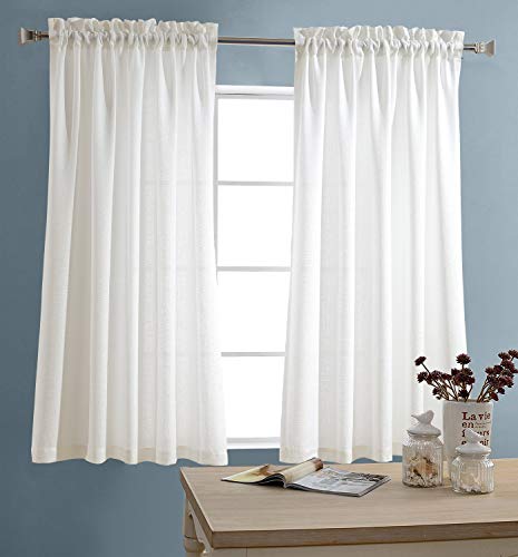 Product Cover jinchan White Tier Curtains Semi Sheer Short Curtains Kitchen Casual Weave Cafe Curtains Half Window Treatments 2 Panels 45