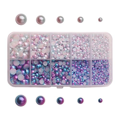 Product Cover Meicry 3mm-8mm Half Round Imitation Pearls Beautiful Rainbow Color Beads Flatback DIY loosed Beads Cabochons for Scrapbooking Embellishment and Craft DIY Phone Nail Making (ab.3330piece)